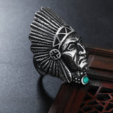 Indian Tribal Chief Green Stone Titanium Steel Ring for Men